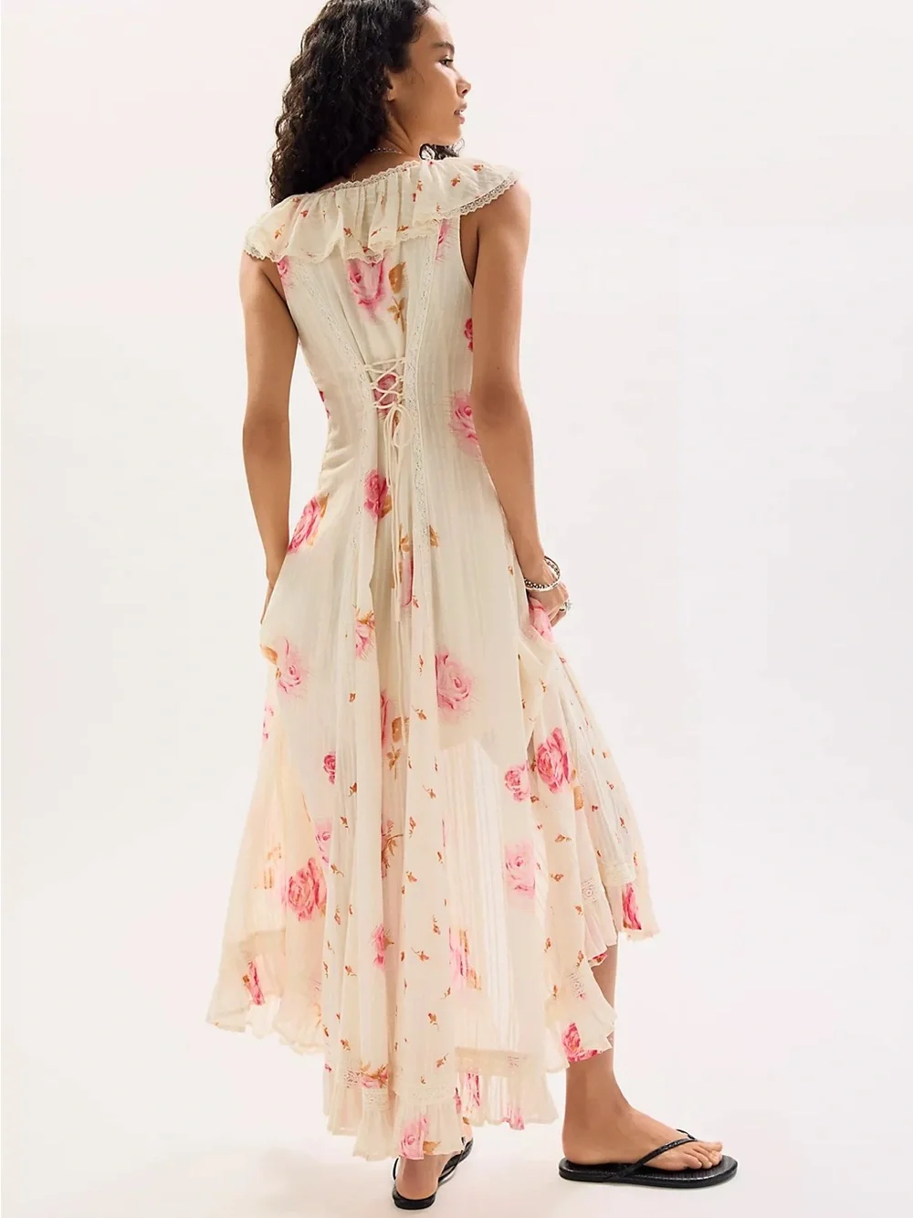 Free People Cream Maxi Dress with Pink Rose Print - Picture 2 of 9